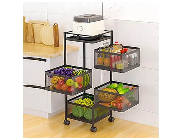 Metal 4 Layer Kitchen Rotating Trolley Portable- Vegetable rack