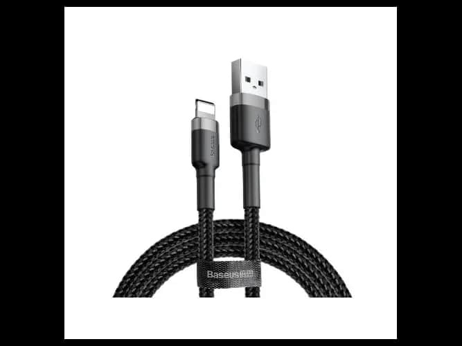 Baseus Cafule 1M Nylon Braided Cable USB To Lightning QC3.0 2.4A Black-Grey -CALKLF-BG1- 6 Months Warranty