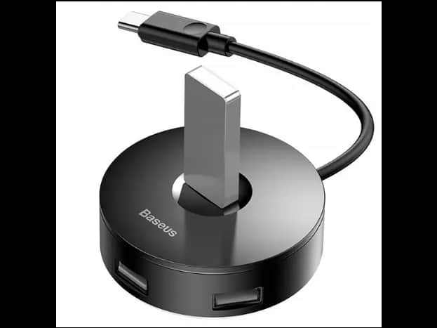 Baseus 4 Port Air Joy-Round box Type-C Hub Adapter 25CM Type-C to USB3.0*1 / USB2.0*3 Black – CAHUB-G01- 6 Months Warranty