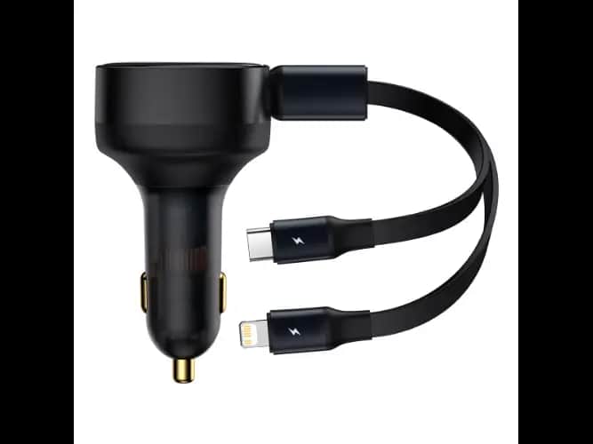 Baseus Enjoyment Retractable 2-in-1 Car Charger C+L 30W Black – CGTX000001 – 6 Months Warranty