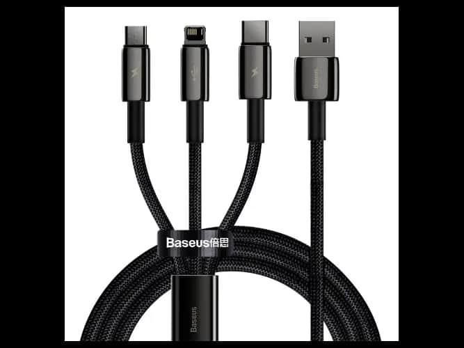 Baseus Tungsten 3 in1 USB – Lightning , Type C ,Micro Cable- CAMLTWJ-01- 6 Months Warranty