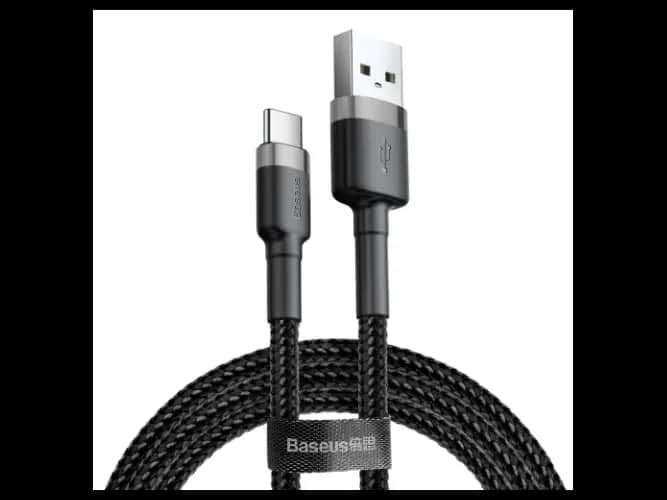 Baseus Cafule 3M Nylon Braided Cable USB To – Type-C QC3.0 2A Black-Grey – CATKLF-UG1- 6 Months Warranty