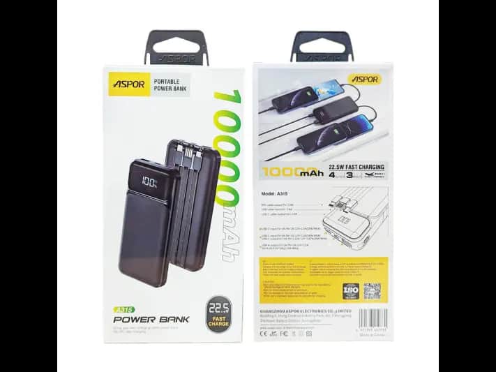 Aspor 10000mAh Power bank 22.5w Output - A315