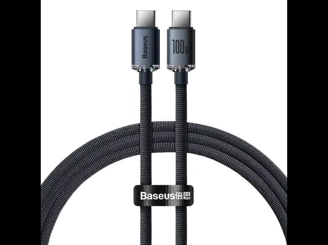 Baseus 1.2m Type-C to Type-C 100W Fast Charging Data Cable – Crystal Shine Series – Black – 6 Months Warranty