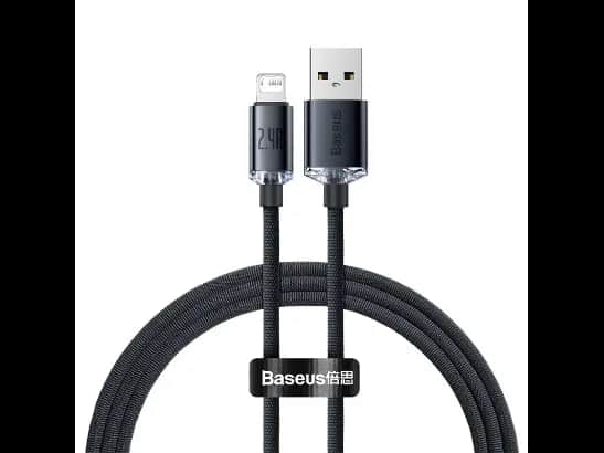 Baseus Crystal Shine Series Fast Charging Data Cable USB to iP 2.4A 1.2m Black - CAJY000001 - 8 MONTHS WARRANTY