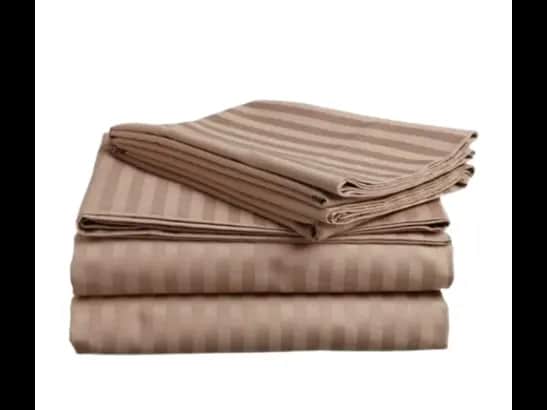 Egyptian Strips Super King Size Beige Colour Bedsheet With 2 Pillow Covers (110"x110")
