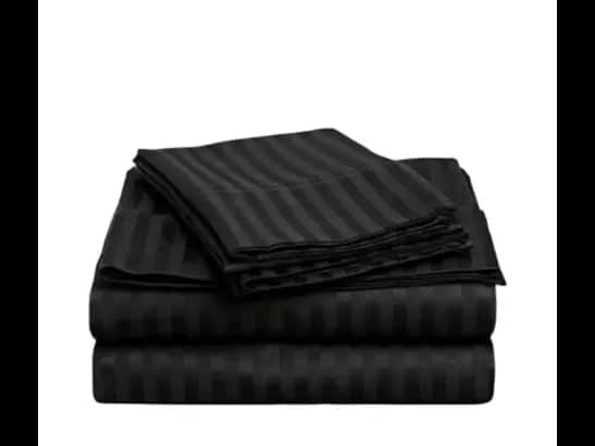 Egyptian Strips King Size Black Colour Bedsheet With 2 Pillow Covers (90"x100")