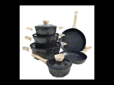 Tri Star Aluminium Cookware 10 Pieces - 3 Layer Granite Marble Coating