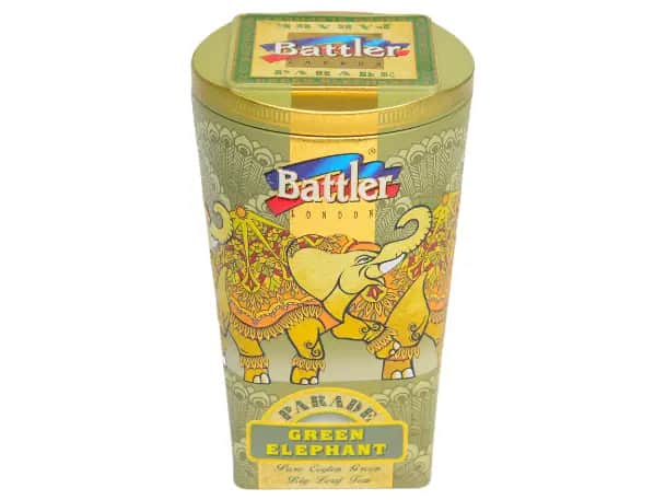 Battler - Tin Caddy - Ceylon Green tea GP 1- PARADE GREEN ELEPHANT