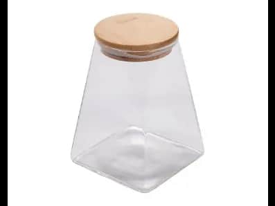 TRIANGULAR SHAPE LEAD FREE BOROSILICATE STORAGE JAR 910ML