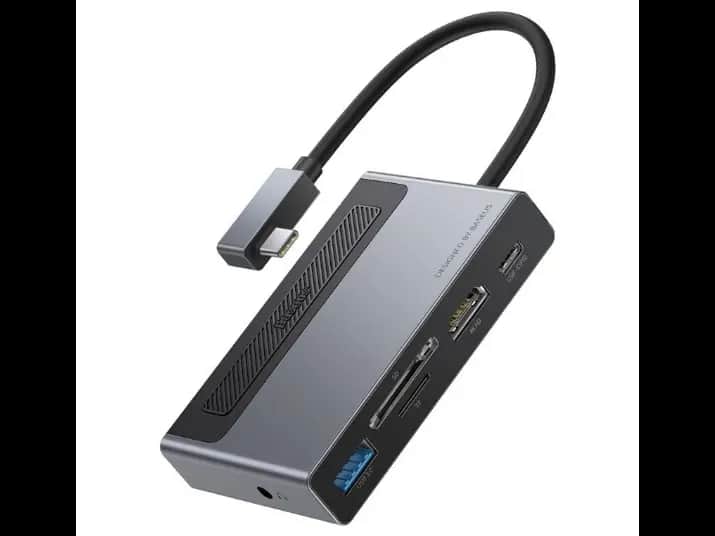 Baseus Magic Multifunctional Type-C HUB with a Retractable Clip Standard Edition Space Gray (Type C to USB3.0*1 / HDMI*1 / 3.5MM Sterio *1 / SD & TF*1 / PD*1) - compatibe with Tabs / Noteb- CAHUB-DA0G