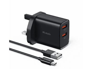 Mcdodo 12W Dual USB Port Charging Adapter + Micro USB Cable - With 6 Months Warranty