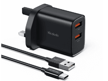 Mcdodo 12W Dual USB Port Charging Adapter + Type-C Cable - With 6 Months Warranty