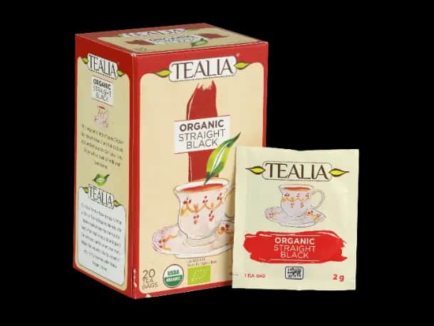 TEALIA ORGANIC STRAIGHT BLACK - Double Chambered Envelope Tea Bag (2g x 20)