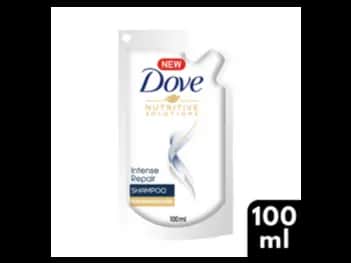 Dove Intense Repair Shampoo Pouch 100ml - A nourishing formula enriched with fibre actives, Strength against hair breakage