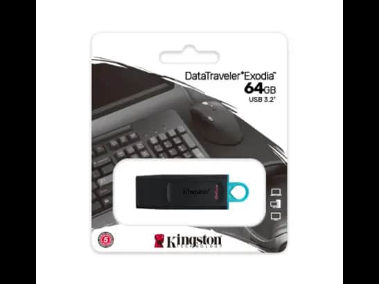 Kingston 64GB DataTraveler Exodia USB 3.2 Flash Drive - USB 3.2 Gen 1 speeds , capacities with colorful loop that easily attaches to key rings , cap protects the USB plug  with 1 year warranty