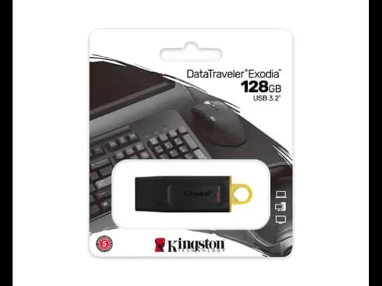 Kingston 128GB DataTraveler Exodia USB 3.2 Flash Drive -  USB 3.2 Gen 1 speeds  ,  capacities with colorful loop that easily attaches to key rings ,  cap protects the USB plug  with 1 year warranty