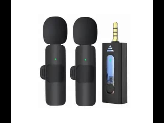 K35 3.5mm Dual Wireless Microphone - Auxiliary 3.5mm receiver port , 20-meters of accessible reception , 80mAh battery capacity , 5-hours battery life