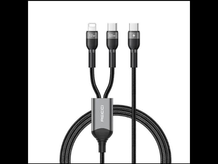 Recci RTC-T16 2 in 1 65W PD Fast Charging with Lightning and Type-C To Type-C PD Cable 1.2M - Recci RTC-T16 2 in 1 65W PD Fast Charging with Lightning and Type-C To Type-C PD Cable 1.2M