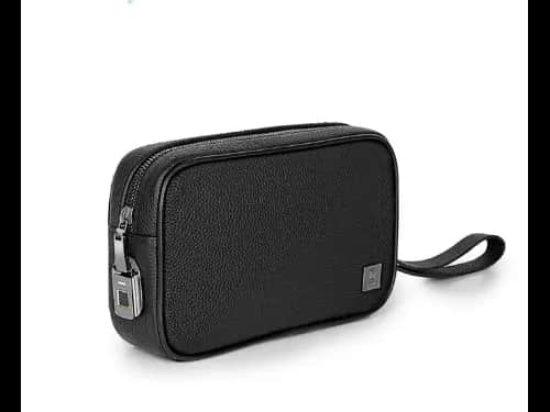 WIWU MASTER GENIUNE LEATHER FINGERPRINT LOCK POUCH BLACK - genuine leather , Anti-theft fingerprint lock , with detachable waist band