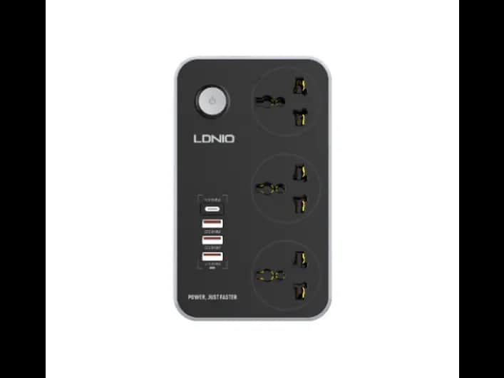 LDNIO SC3412 3 Power Socket + 20W USB-C PD + 3 USB QC3.0 Extension Power Cord - 3 Months Warranty