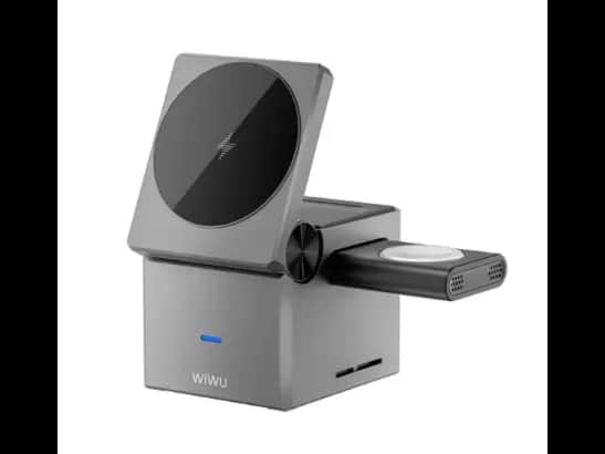 Wiwu WI-W030 Small Square 3 in 1 Wireless Charger - Elegant Design, Strong Structure , Single Connection, Multi Charging with 6 months warranty