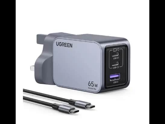 Ugreen 25872 Nexode Pro X755 65W PD GaN Fast Charger (2C1A) with 100W USB-C to USB-C Cable  -  Grey