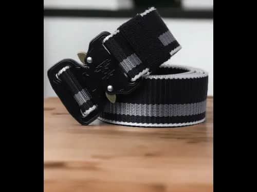Men Striped Wide Belt with Military Buckle Closure