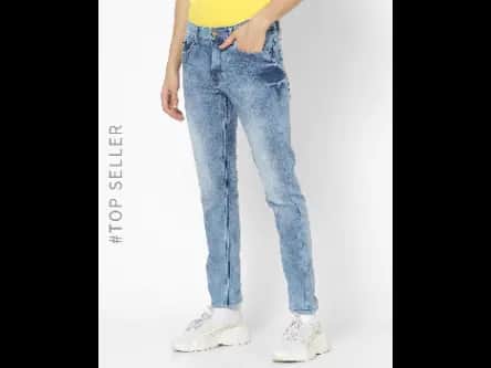 Men Heavily Washed Slim Fit Jeans