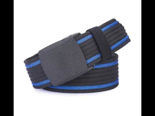 Men Striped Webbed Wide Belt with Flap Buckle Closure
