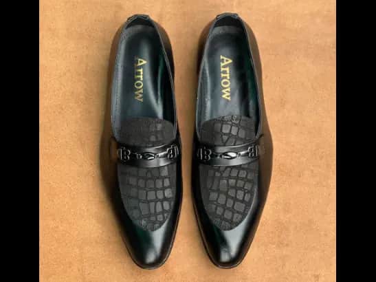 Men’s Jet Black Cow Leather Croc Loafer