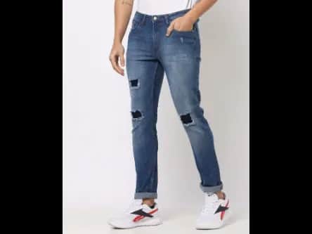 Lightly Washed Distressed Straight Fit Jeans