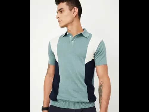 Men Colourblock Regular Fit Polo T-Shirt