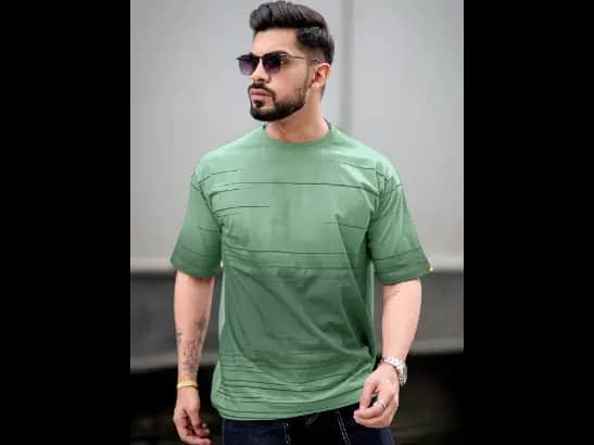 Men Abstract Printed Neck Cotton Oversized Tshirt