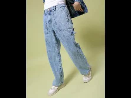Men Heavily Washed Baggy Fit Jeans