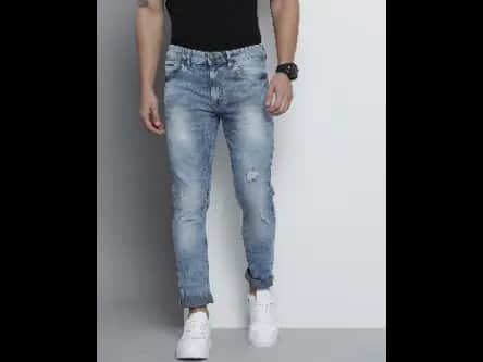 Acid-Wash Slim Fit Distressed Jeans