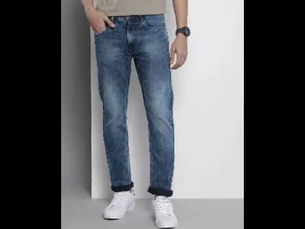 Heavily Washed Straight Fit Jeans