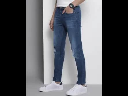Heavily Washed Distressed Carrot Fit Jeans