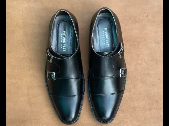 Men’s Jet Black Cow Leather Double Monk Strap Shoe