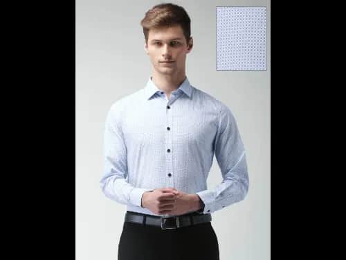 Blue & White Printed Slim Fit Sustainable Formal Shirt