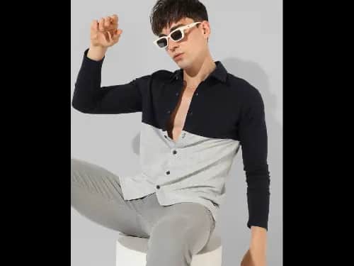 Colourblock Shirt with Spread Collar