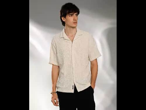 Men Embroidered Regular Fit Shirt with Cuban Collar