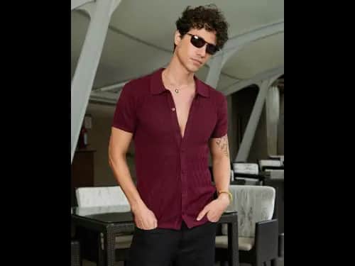 Men Slim Fit Shirt with Spread Collar