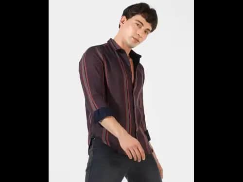 Striped Shirt with Spread Collar
