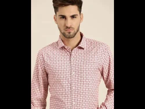 Men Easy Care Red & White Checked Formal Shirt