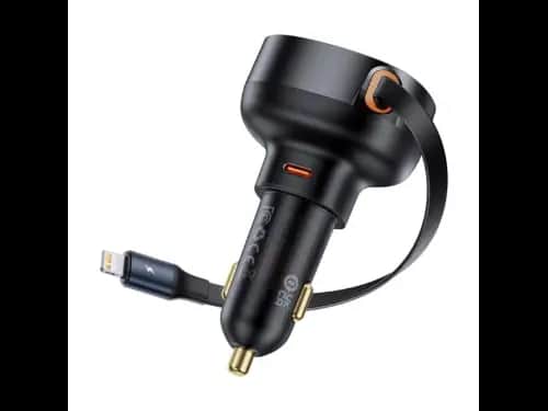 Baseus 55W Enjoyment Pro Car Charger C+Retractable iP Cable Cluster Black –  C00057803111-00