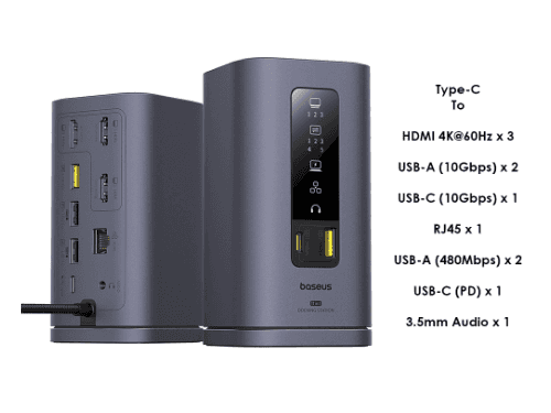 Baseus Spacemate Series 11-in-1 (MAC) Three Screen Docking Station - B00568101813-01