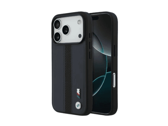 BMW Magsafe PU Perforated Stripes Leather Case for iPhone 17 Pro / 17 Pro Max – Navy/Black