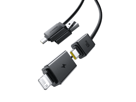 Baseus 2 Meter 60W Versatile Two-for-Two Fast Charging Cable with U+C to C+L Converter – Cosmic Black