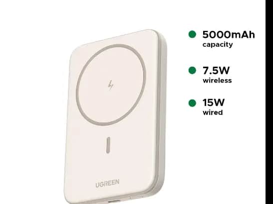 UGREEN 5000mAh 15W Magnetic Wireless Power Bank – Beige – PB560 – 25207 – 1 Year Warranty